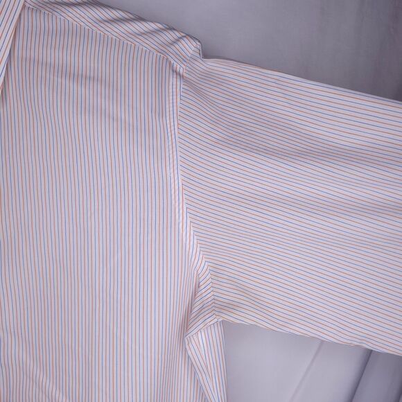 Brooks Brothers Dress Shirt Mens 15.5 Striped Orange, Blue, White French Cuff - Picture 4 of 10
